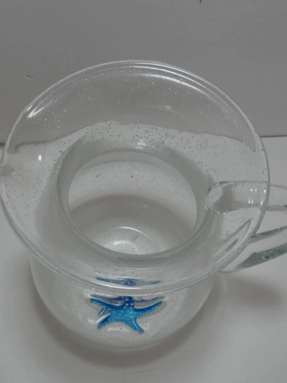 HANDBLOWN GLASS AQUA STARFISH PITCHER & TUMBLERS